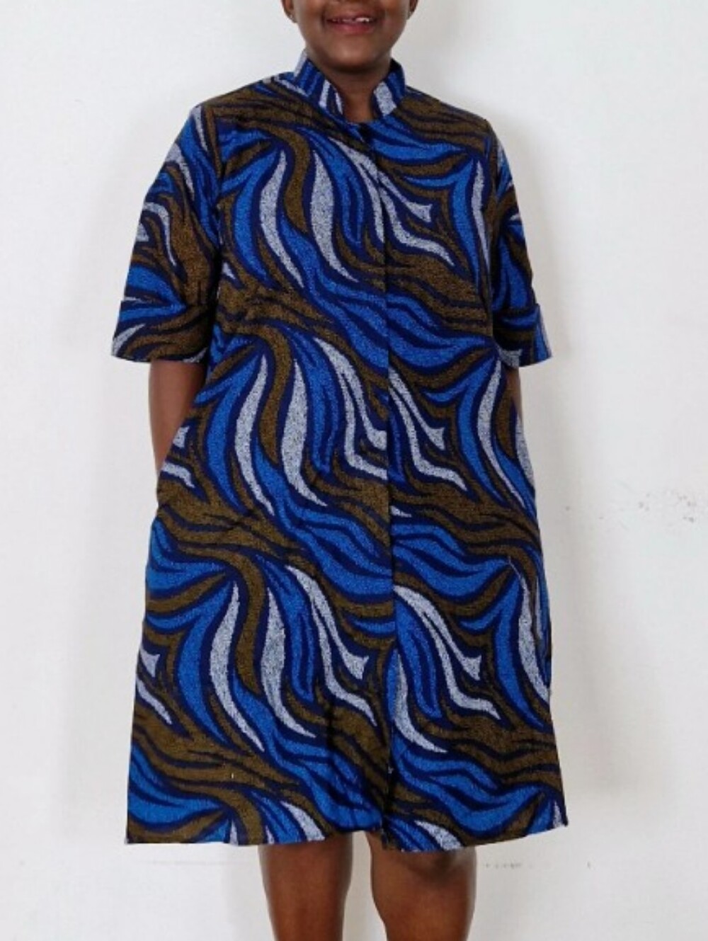 Zuri Blue Dress Kenya Long Sleeve Swirl Large